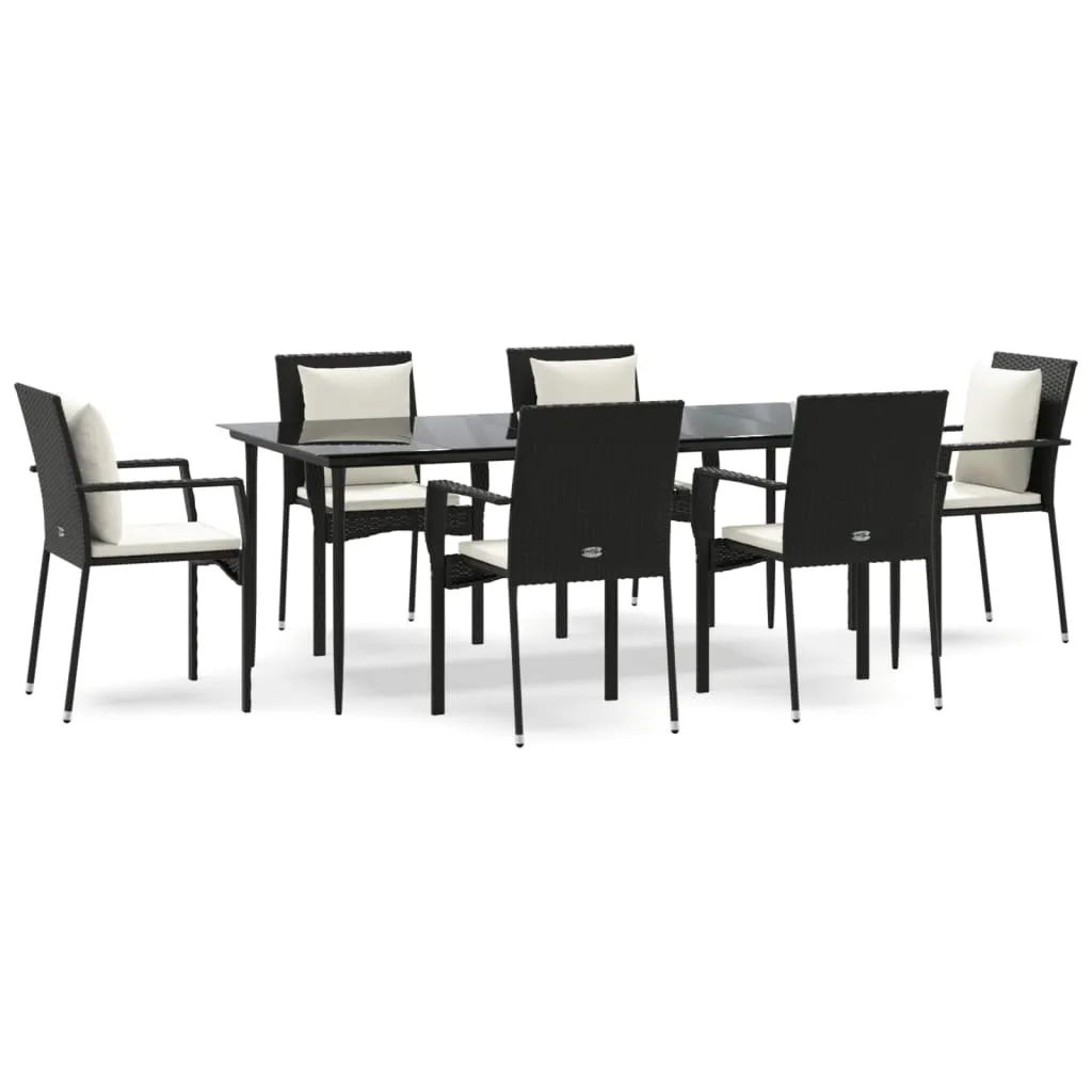 Set mobilier de grădină cu perne, 7 piese, negru, poliratan - imagine 2