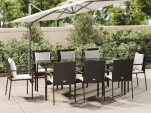 Set mobilier de grădină cu perne, 7 piese, negru, poliratan