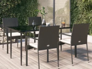 Set mobilier de grădină cu perne, 5 piese, negru, poliratan