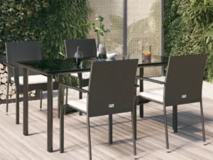 Set mobilier de grădină cu perne, 5 piese, negru, poliratan