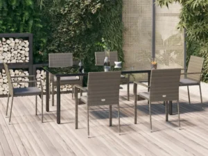 Set mobilier de grădină cu perne, 7 piese, negru/gri, poliratan