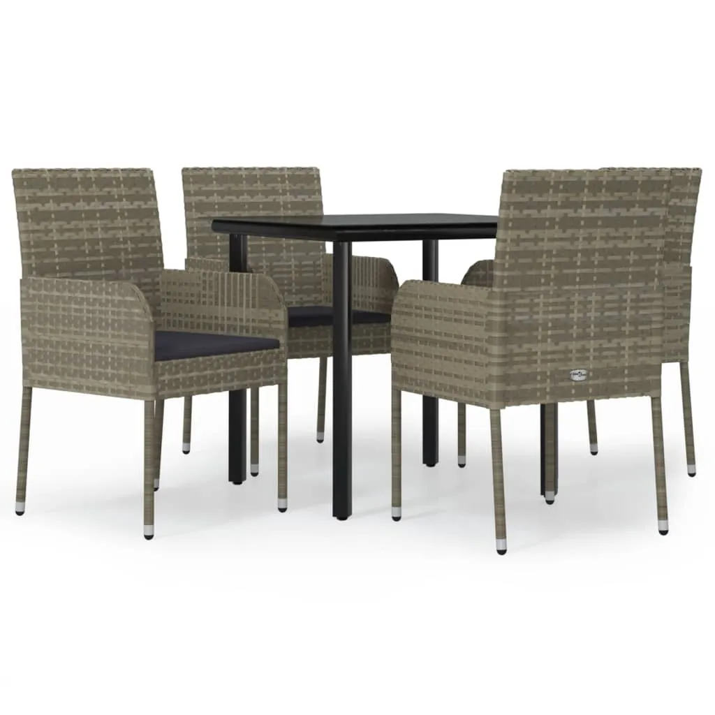 Set mobilier grădină cu perne, 5 piese, negru și gri, poliratan - imagine 2