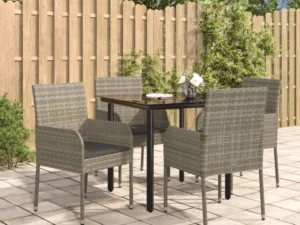 Set mobilier grădină cu perne, 5 piese, negru și gri, poliratan