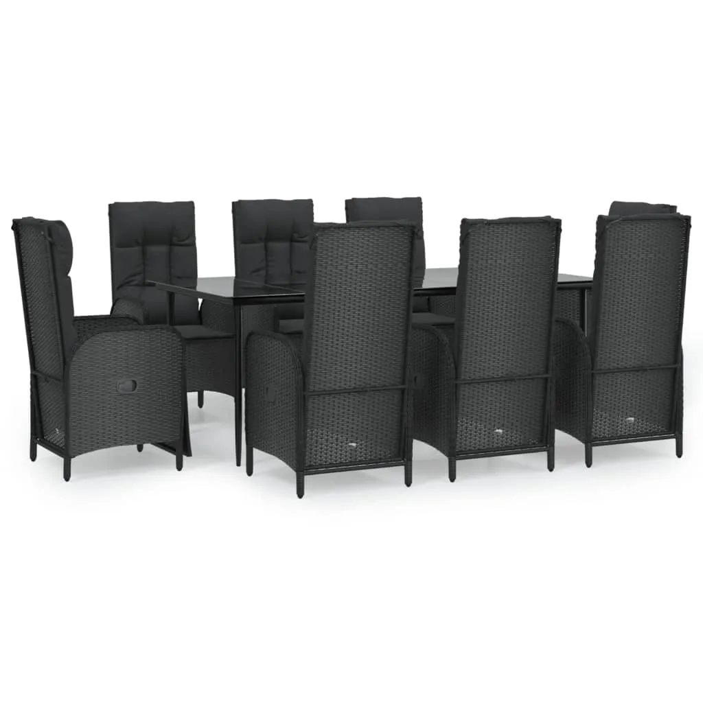 Set mobilier de grădină cu perne, 9 piese, negru, poliratan - imagine 3