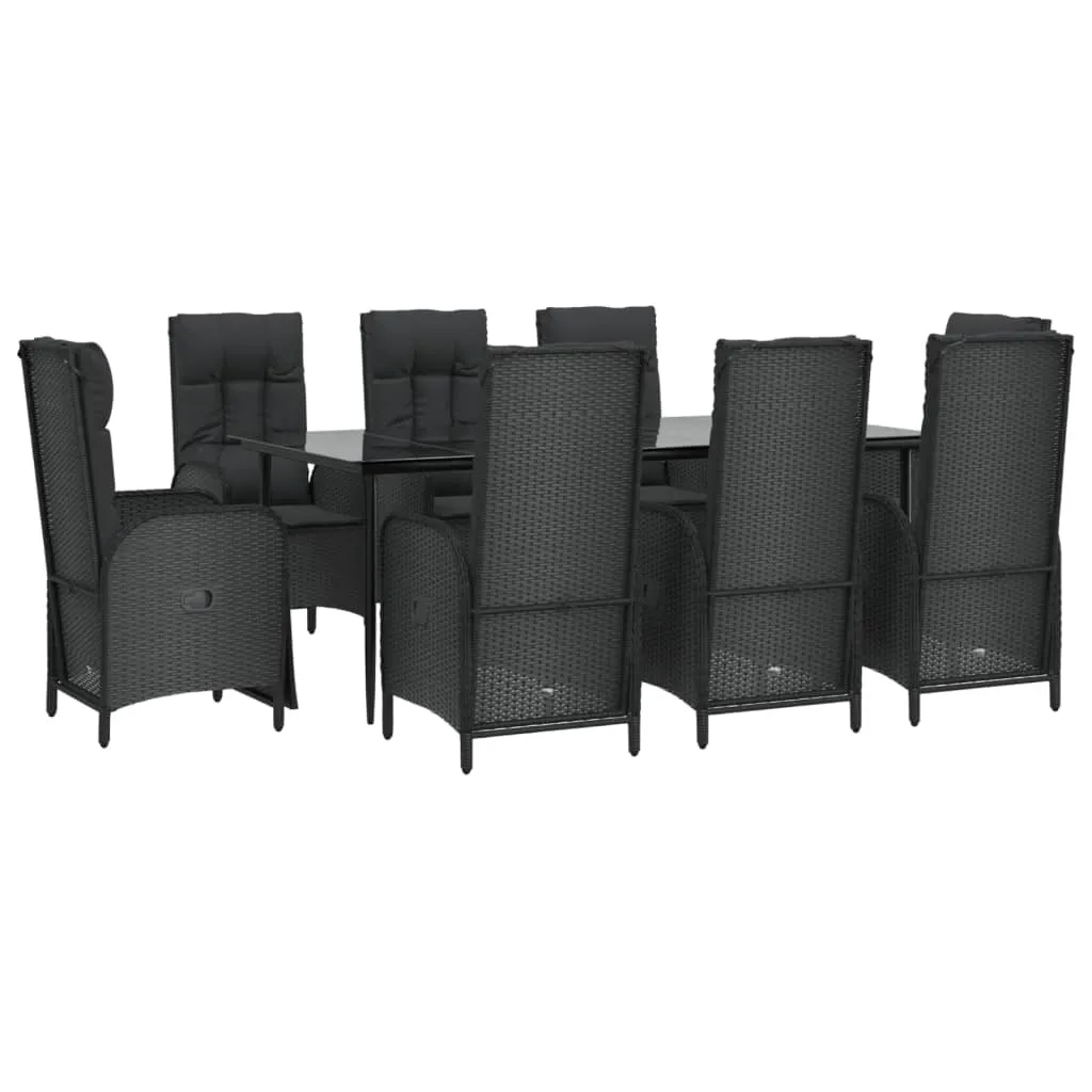 Set mobilier de grădină cu perne, 9 piese, negru, poliratan - imagine 4