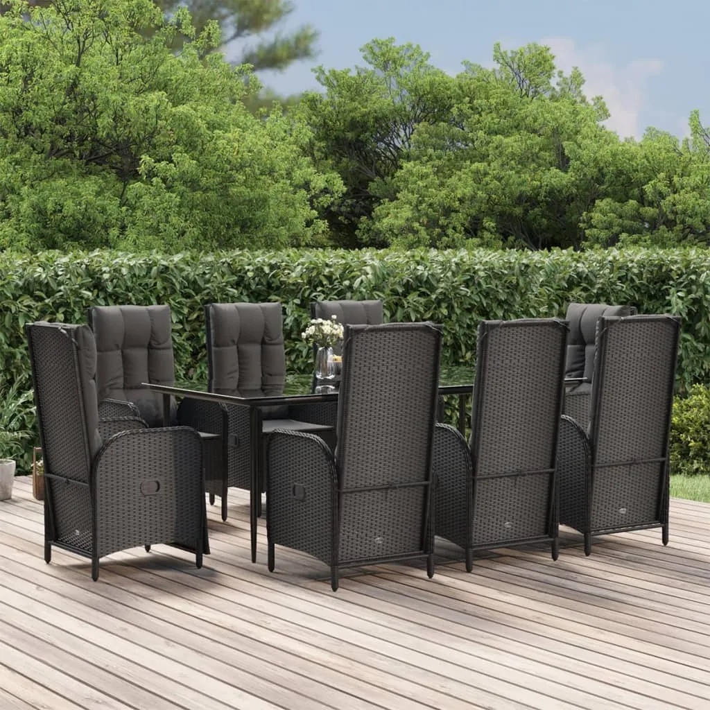 Set mobilier de grădină cu perne, 9 piese, negru, poliratan - imagine 2