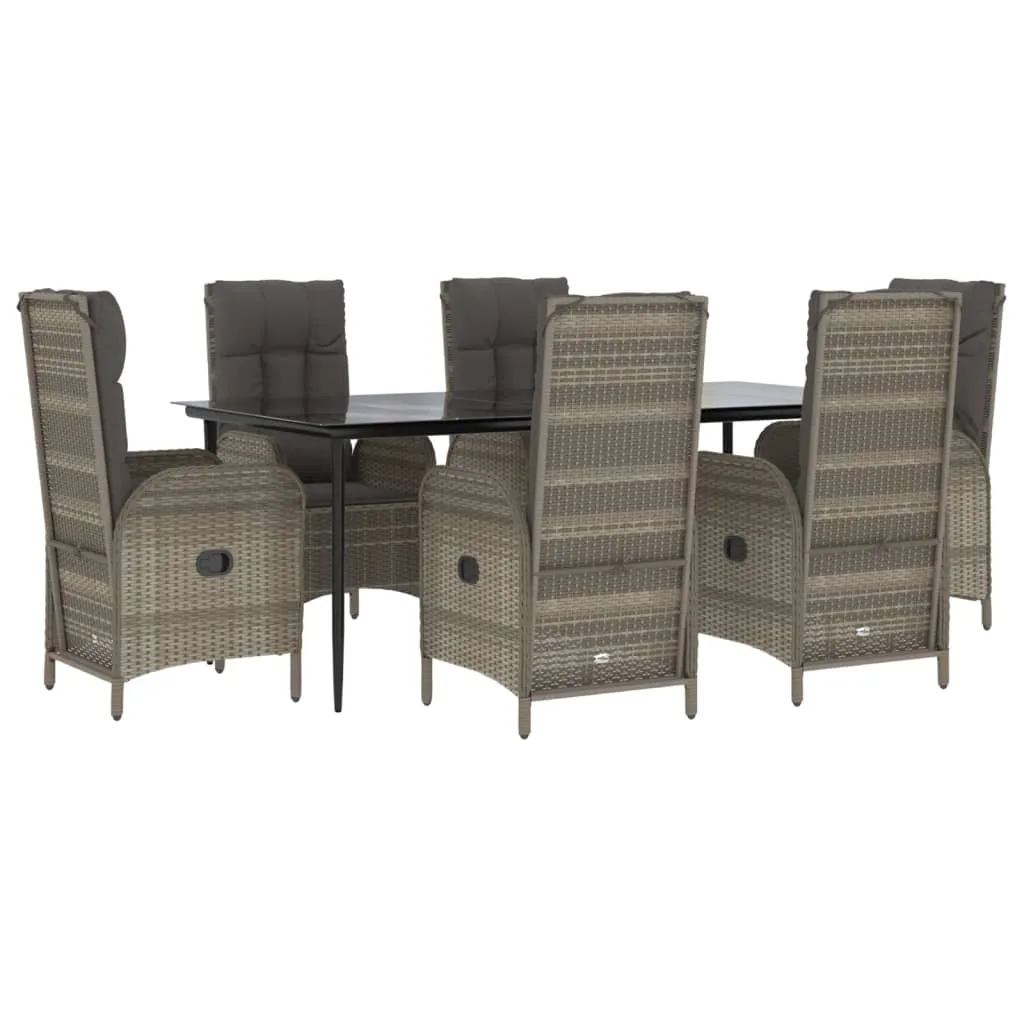 Set mobilier de grădină cu perne, 7 piese, negru/gri, poliratan - imagine 3