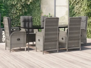 Set mobilier de grădină cu perne, 7 piese, negru/gri, poliratan