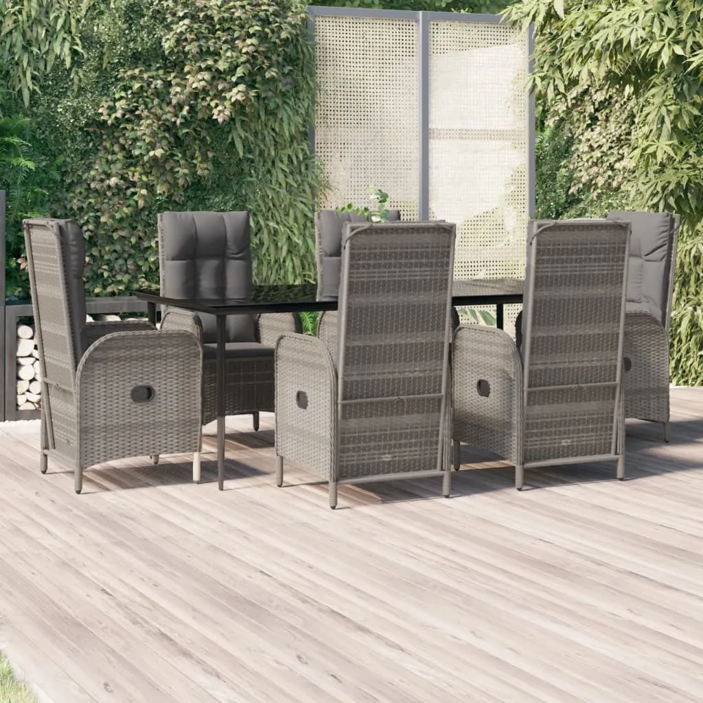 Set mobilier de grădină cu perne, 7 piese, negru/gri, poliratan