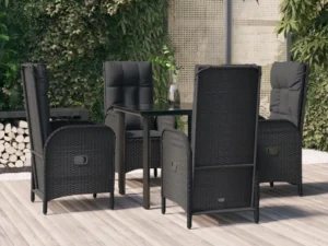 Set mobilier de grădină cu perne, 5 piese, negru, poliratan