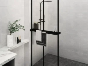 Paravan duș walk-in cu raft negru 80x195 cm sticlă ESG/aluminiu