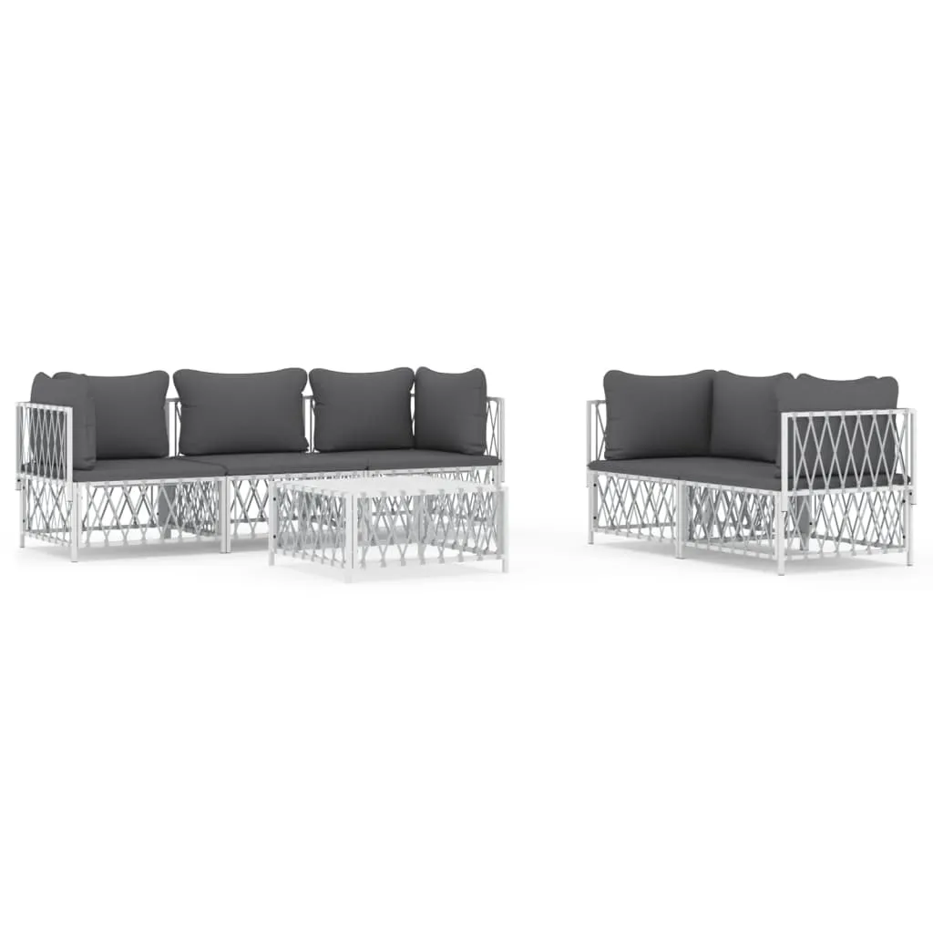 Set mobilier de grădină, 6 piese, cu perne, alb, oțel - imagine 2