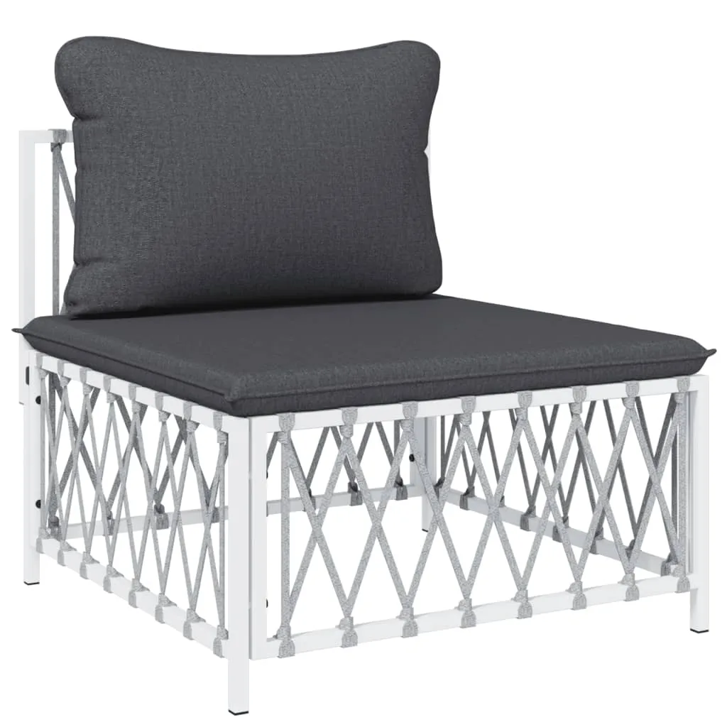 Set mobilier de grădină, 5 piese, cu perne, alb, oțel - imagine 4