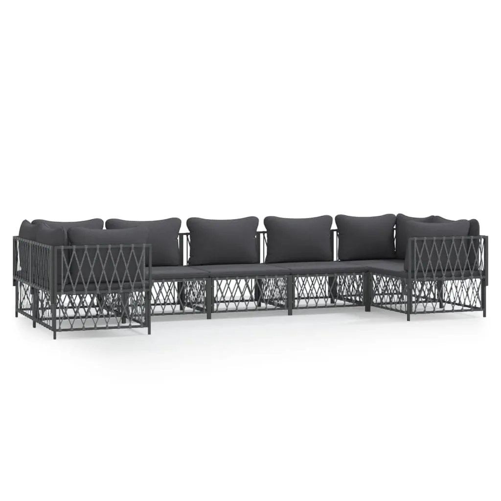Set mobilier de grădină cu perne, 7 piese, antracit, oțel - imagine 2