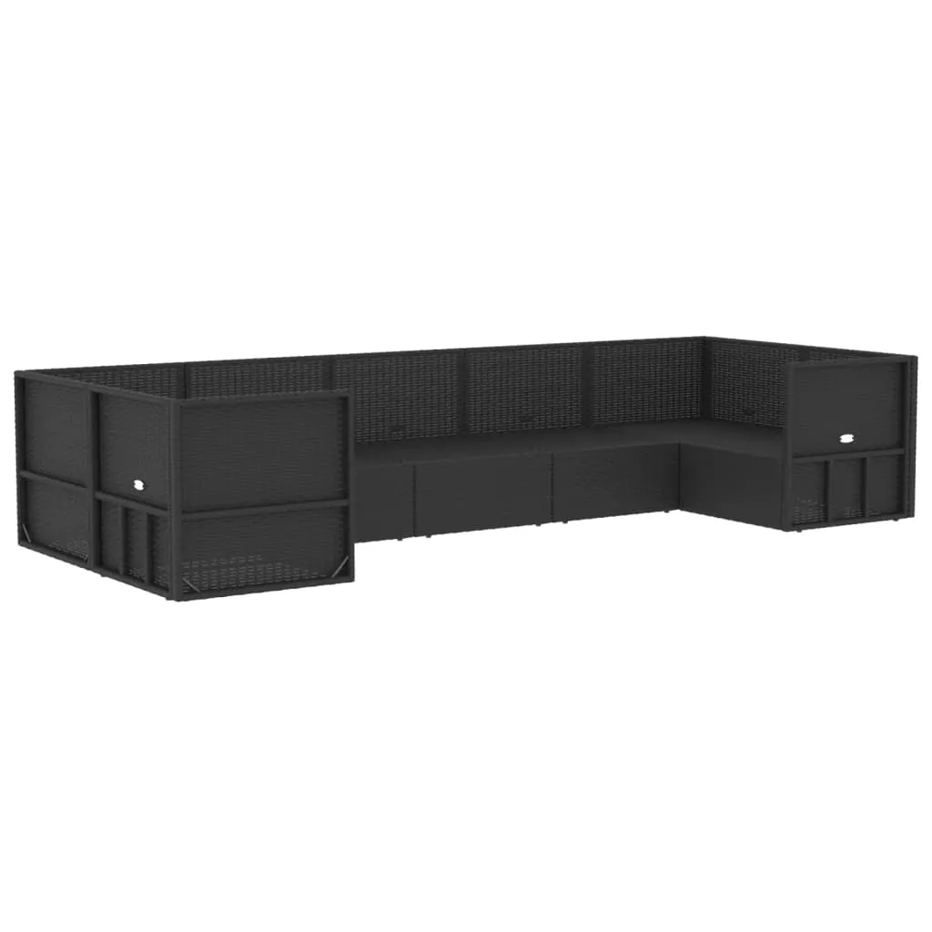 Set mobilier de grădină cu perne, 7 piese, negru, poliratan - imagine 4