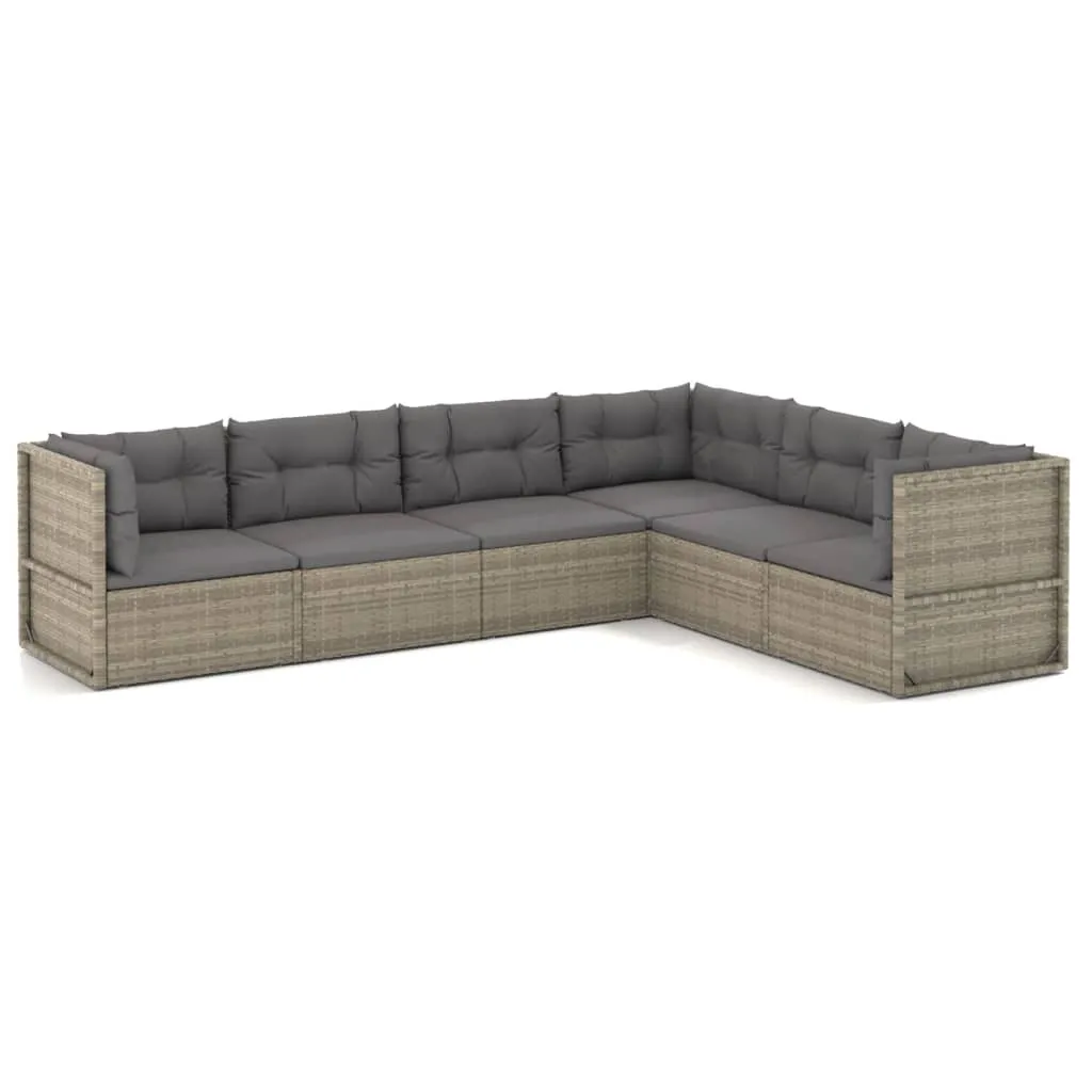 Set mobilier de grădină cu perne, 6 piese, gri, poliratan - imagine 2