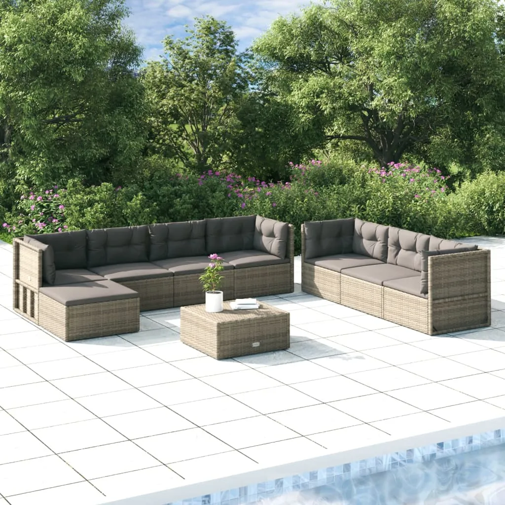 Set mobilier de grădină cu perne, 8 piese, gri, poliratan