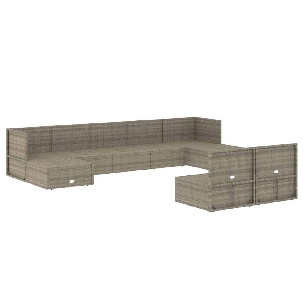 Set mobilier de grădină cu perne, 9 piese, gri, poliratan - imagine 4