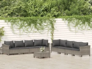 Set mobilier de grădină cu perne, 9 piese, gri, poliratan