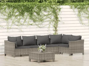 Set mobilier de grădină cu perne, 6 piese, gri, poliratan