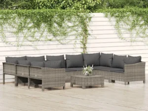 Set mobilier de grădină cu perne, 10 piese, gri, poliratan