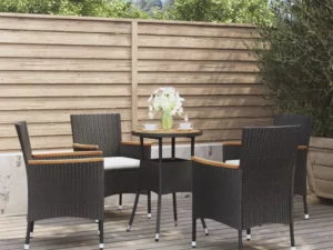 Set bistro de grădină cu perne, 5 piese, negru, poliratan