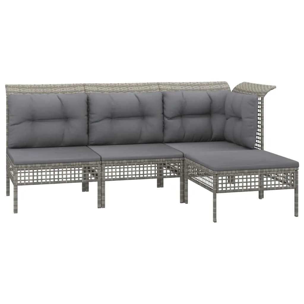 Set mobilier de grădină cu perne, 4 piese, gri, poliratan - imagine 3