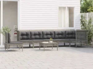 Set mobilier de grădină cu perne, 8 piese, gri, poliratan