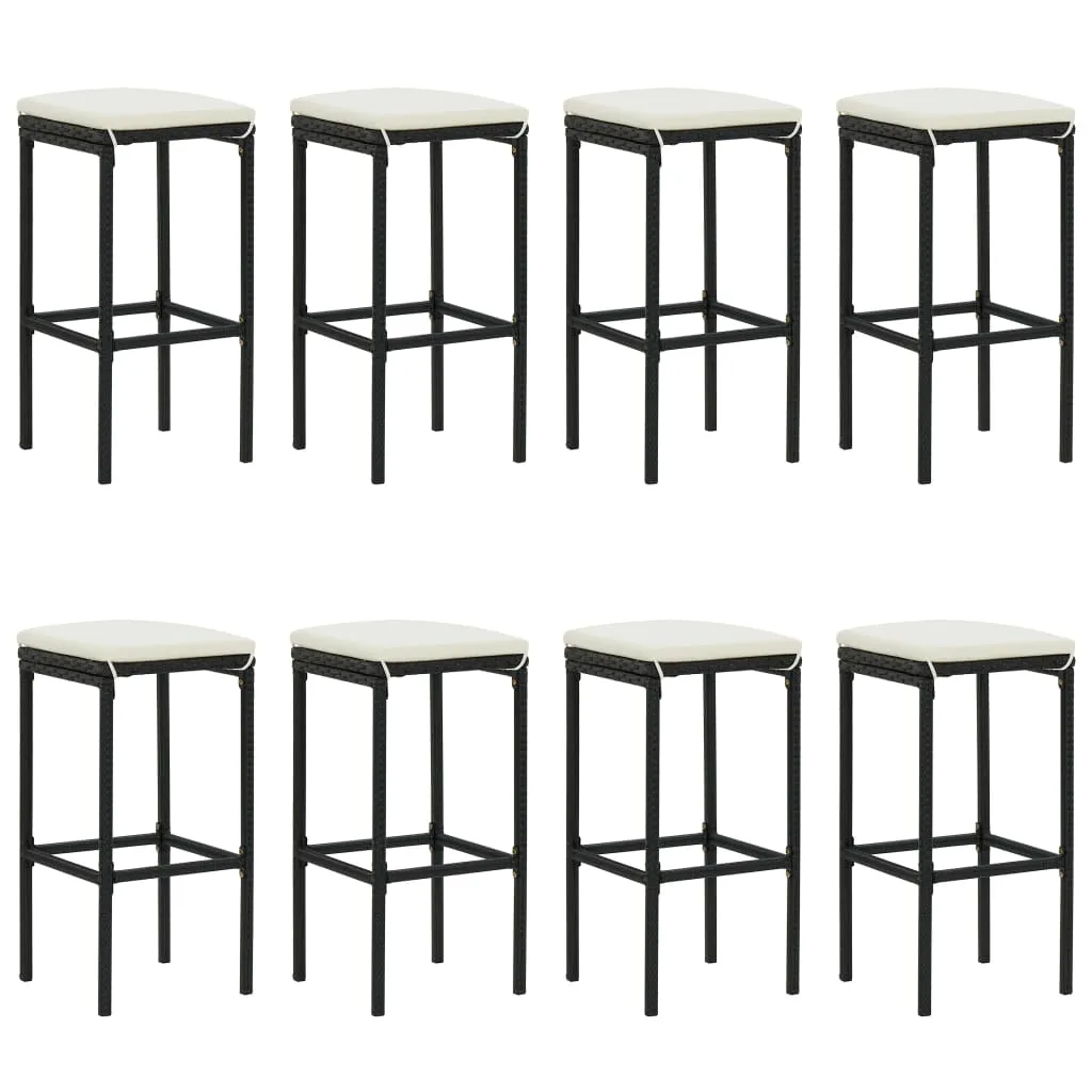 Set mobilier bar de grădină cu perne, 9 piese, negru, poliratan - imagine 4