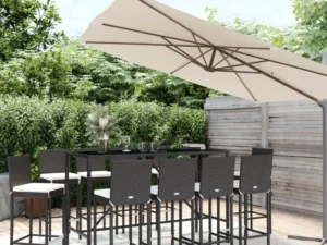 Set mobilier de grădină cu perne, 11 piese, negru, poliratan