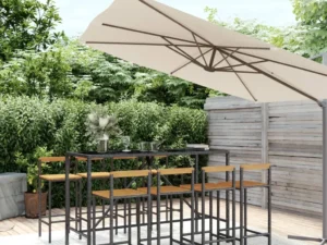 Set bar pentru grădină, 9 piese, negru, poliratan/lemn acacia