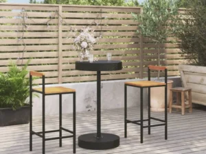 Set bar pentru grădină, 3 piese, negru, poliratan/lemn acacia