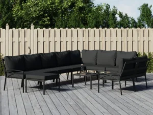 Set mobilier de grădină cu perne gri, 11 piese, oțel