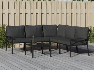 Set mobilier de grădină cu perne gri, 6 piese, oțel