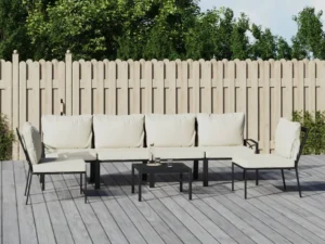 Set mobilier de grădină cu perne nisipii, 7 piese, oțel