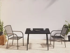 Set de masă grădină, 3 piese, antracit, oțel