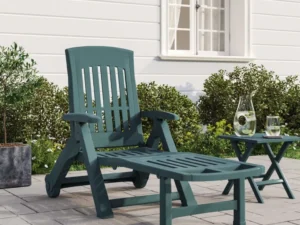 Șezlong pliabil cu roți, verde, PP